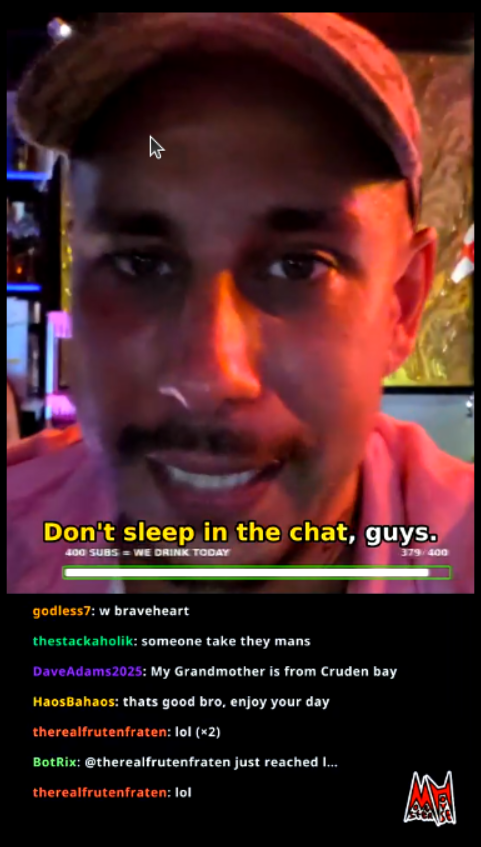 Finished vertical clip — karaoke captions and live chat overlay, ready to post