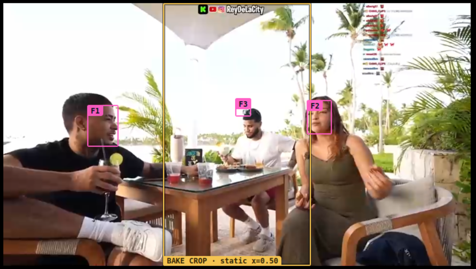 Agentic camera — live 9:16 smart crop tracking the people in an IRL scene